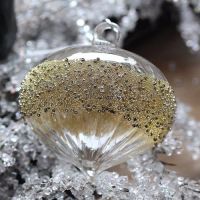 Clear Glass Sultan Bauble Grooved & Silver Beaded - 11cm