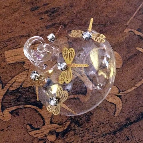 Clear Glass Sultan Bauble with Gold Dragonfly & Diamante - 6cm