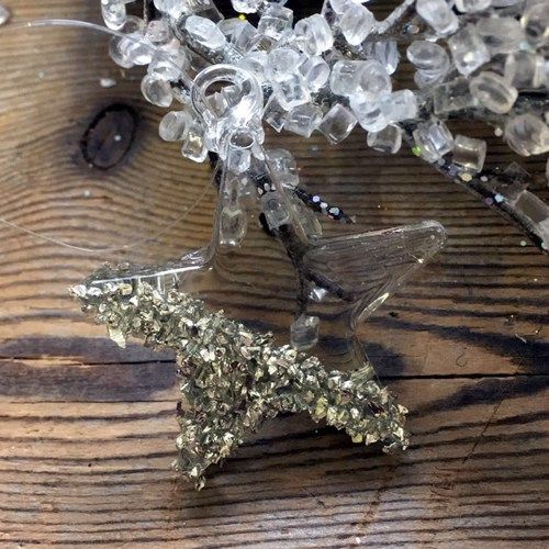 Clear Glass Star Bauble with Crushed Silver Beads - 4cm