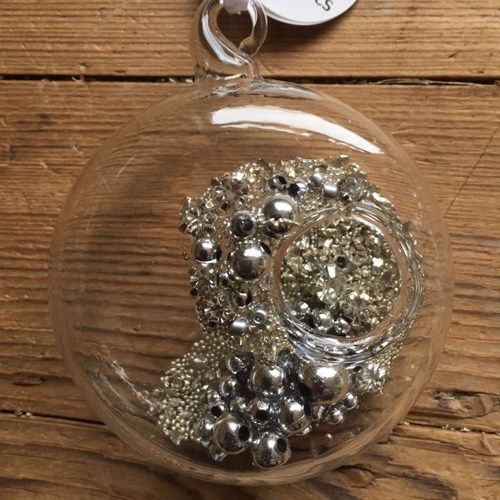 Clear Glass Ridged Bauble encrusted with gold beads