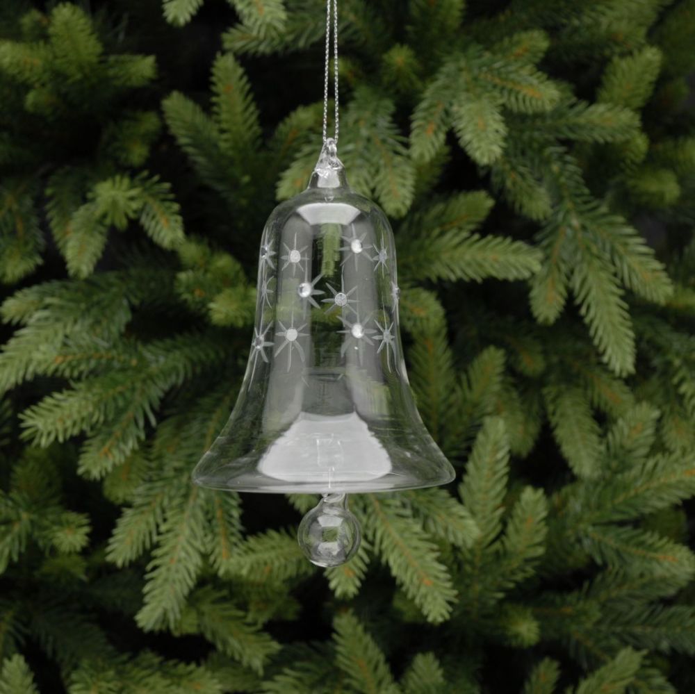 Clear Glass Bell Bauble with Stars & Diamantes - 10cm