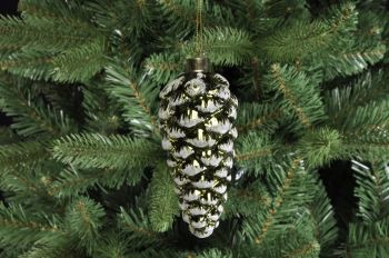 Glass Traditional Green Pinecone Bauble - 13cm