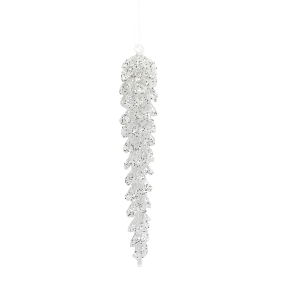 Glass & Silver Glitter Icicle Bauble - 15cm