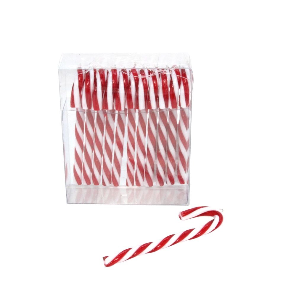 Set of 12 Candy Cane Hanging Decorations - 10cm tall