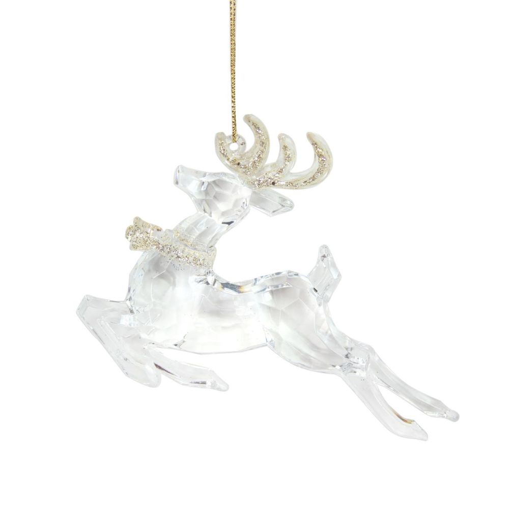 Clear Acrylic Prancing Reindeer - 9cm tall x 12cm long