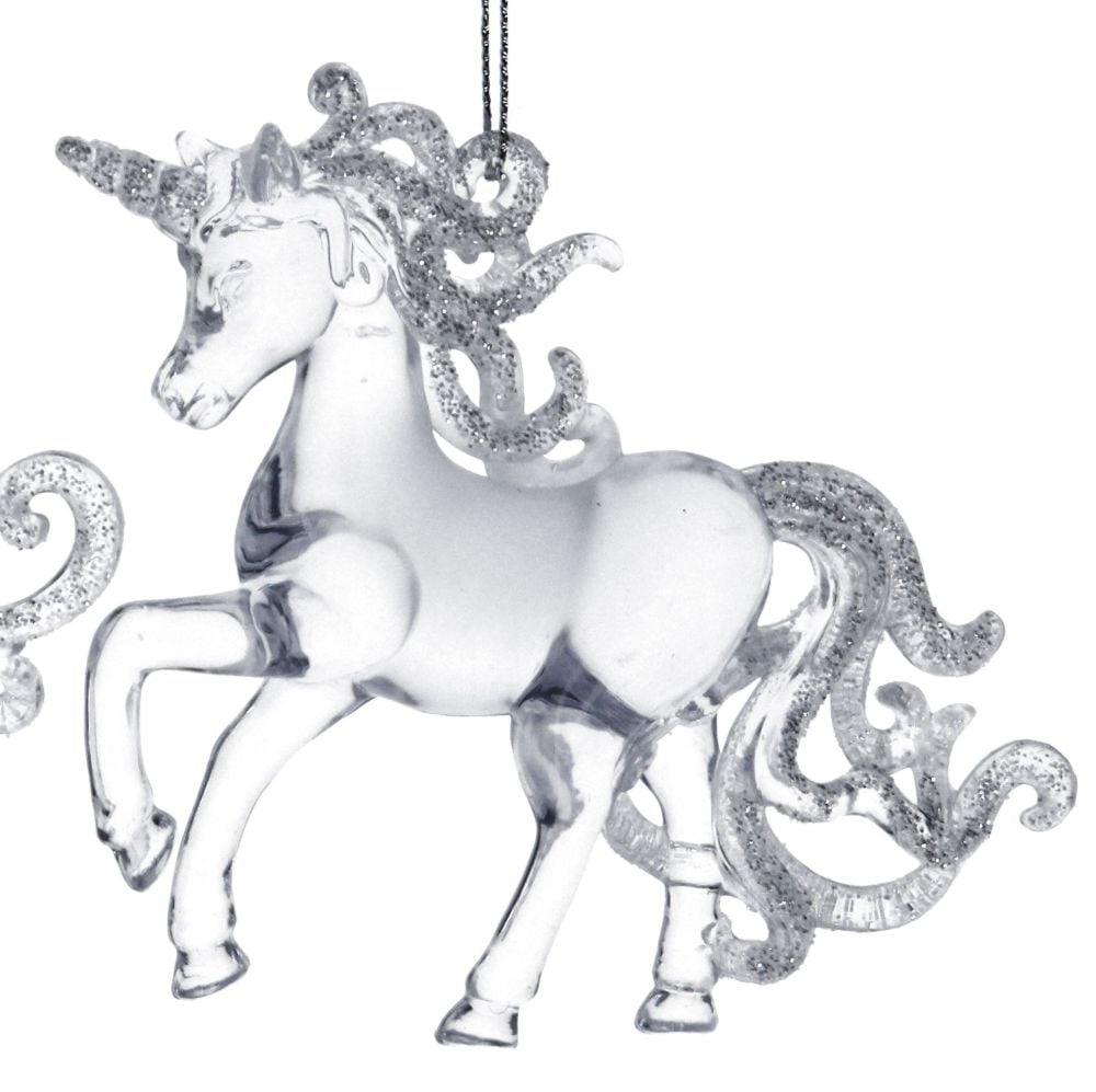 Clear Acrylic Prancing Unicorn - 9.5cm tall x 10cm long