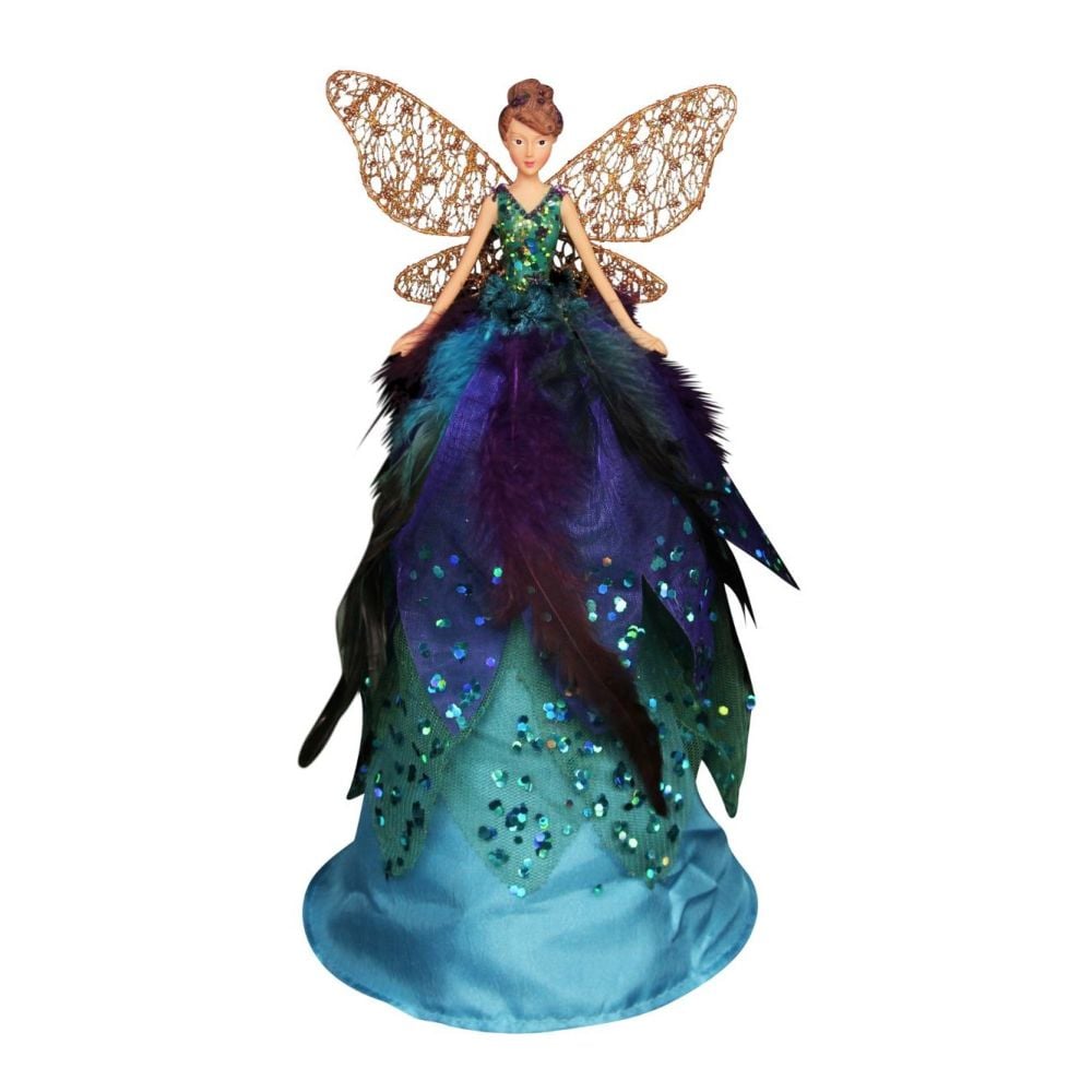 Large Peacock Coloured Tree Top Fairy - 29cm tall