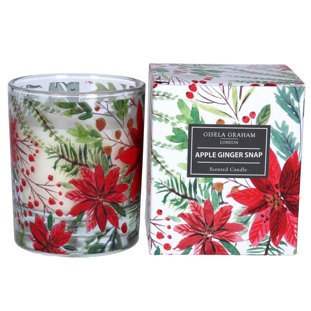 Beautifully Scented Christmas Apple Ginger & Snap Candle - 7cm tall x 8cm d