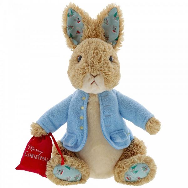 Small Christmas Peter Rabbit Plush Toy with Christmas Sack - Height 16cm x 