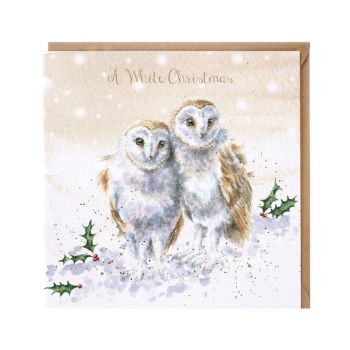 'A White Christmas' Barn Owl Christmas Card - 15cm x 15cm