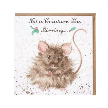 'Not a Creature Was Stirring' Mouse Christmas Card - 15cm x 15cm