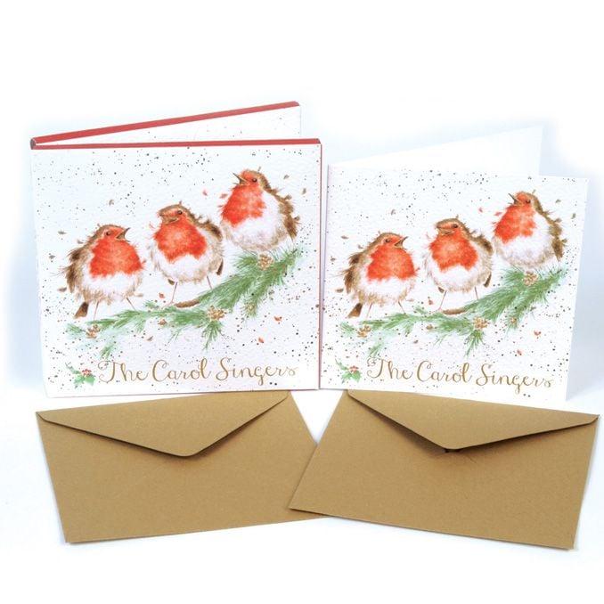 Robins 'The Carol Singers' Pack of 8 luxury gold foiled cards and envelopes