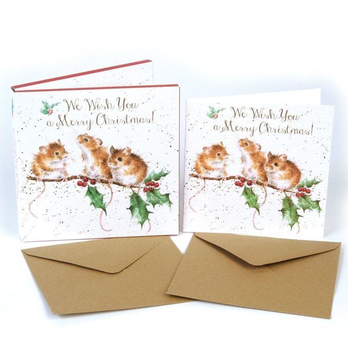 'Christmas Mice' Pack of 8 luxury gold foiled cards and envelopes - 12cm x