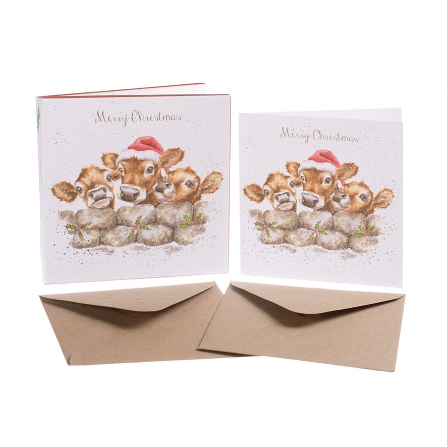 'Christmas Calves' Pack of 8 luxury gold foiled cards and envelopes - 12cm 