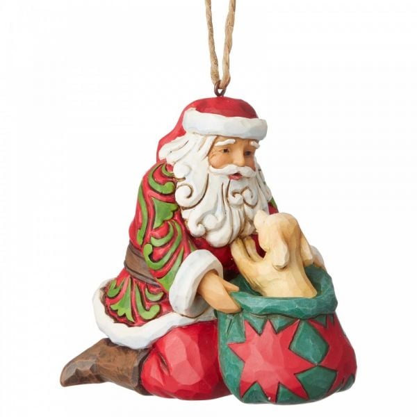 Jim Shore's Heartwood Creek  - Santa with Puppy hanging ornament- 9cm tall 