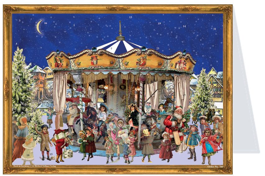 Victorian Carousel Advent Calendar Card 15cm x 11cm