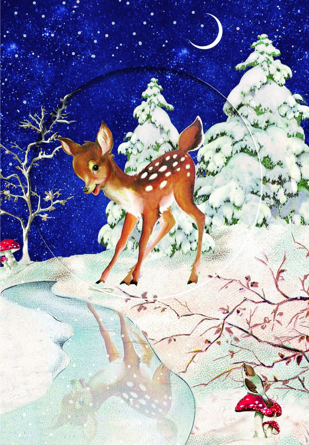 Bambi Reindeer Advent Calendar Card with Glitter Window 16 5cm x 11 5cm
