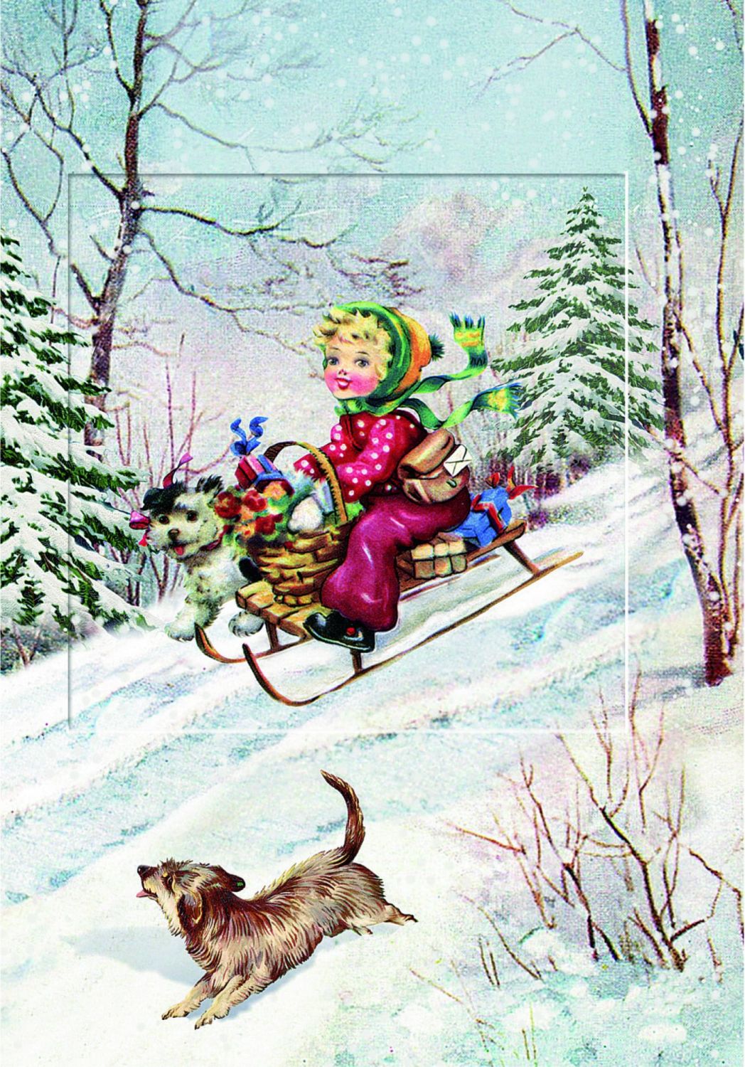 Woodland Friends & Dogs Snow Scene Advent Calendar Card  with Glitter Windo