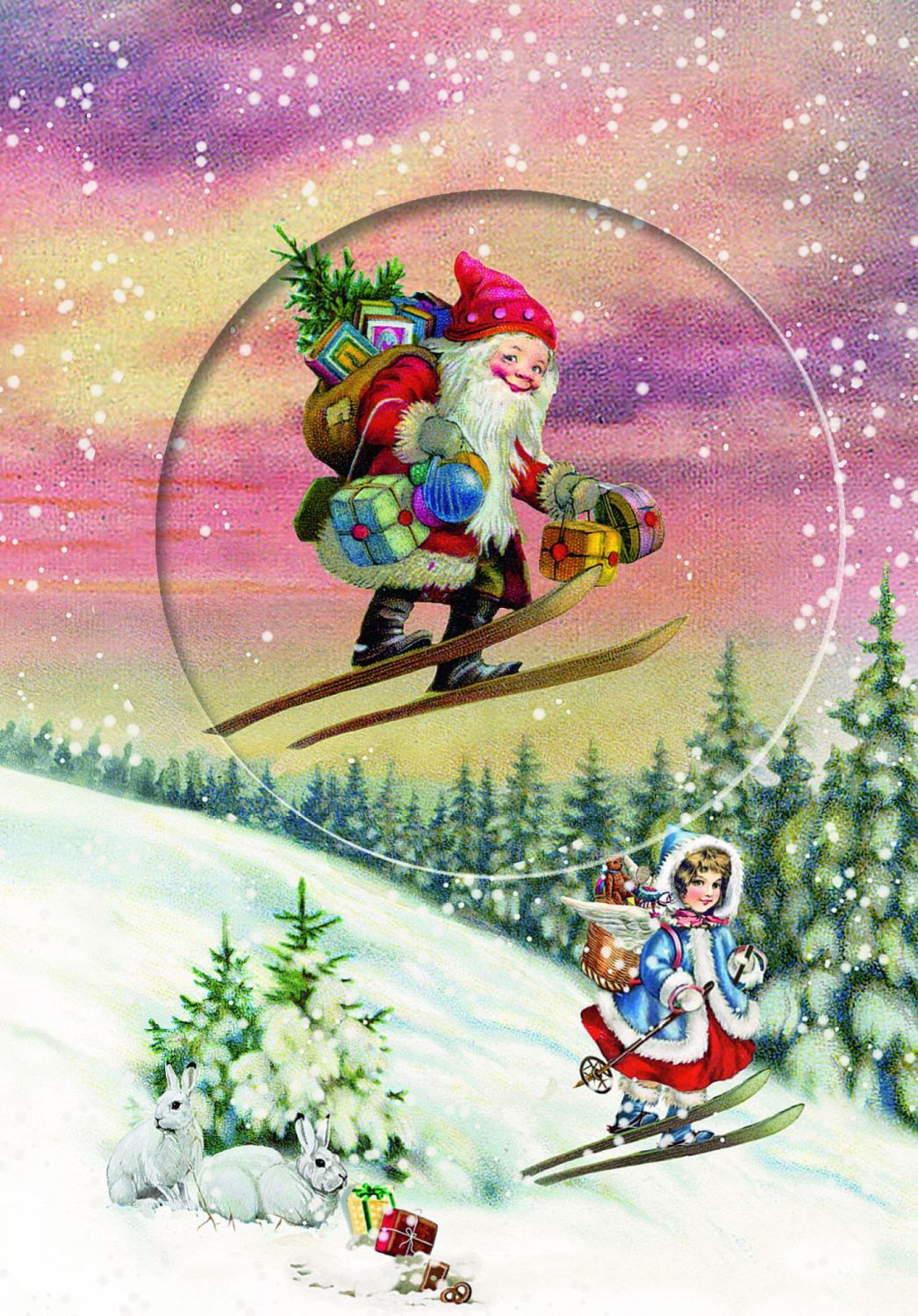 Skiing Santa Snow Scene Advent Calendar Card with Glitter Window 16