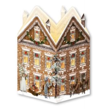 Advent Calendar Card Lantern with Santa, Reindeer & Village Scene - 16.5cm x 11.5cm