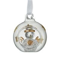 A Beautiful Glass Snowman with Gold Glitter Stars inside a Bauble.