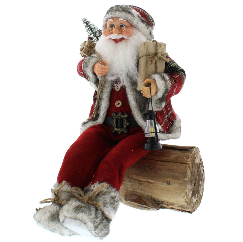 A Wonderful Jolly Santa sitting on a Log Decoration - 45cm tall
