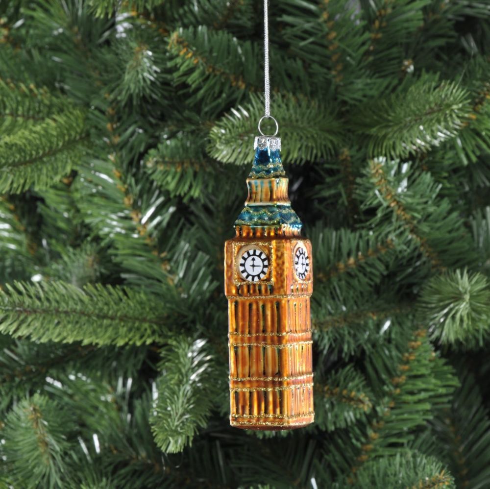 Gold Big Ben in London Glass Christmas Bauble - 13cm