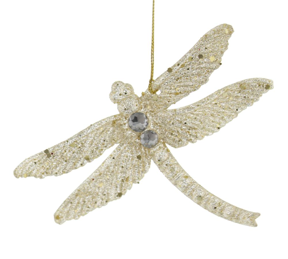 Champagne Gold Glittered Dragonfly - 10cm