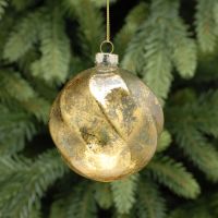 Gold Glass Frosted Ridged Swirl Bauble - 10cm