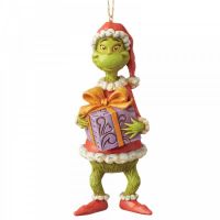 The Grinch Holding a Present Hanging Ornament - 12.5cm tall x 5 wide x 5.5 deep