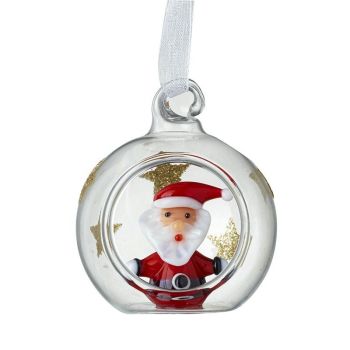 A Beautiful Glass Santa with Gold Glitter Stars inside a Bauble.