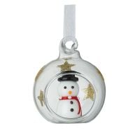 A Beautiful Glass Snowman with Gold Glitter Stars inside a Bauble.