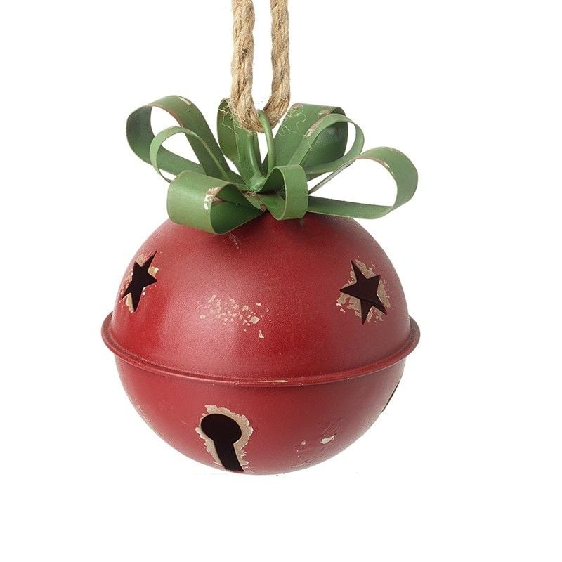 Red Round Metal Bell - 13cm x 13 x 16cm (dimension do not include rope hang