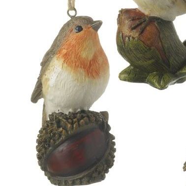 Robin Red Breast Bauble perching on a Horse Chestnut. 9.5cm x 4.5 x 7