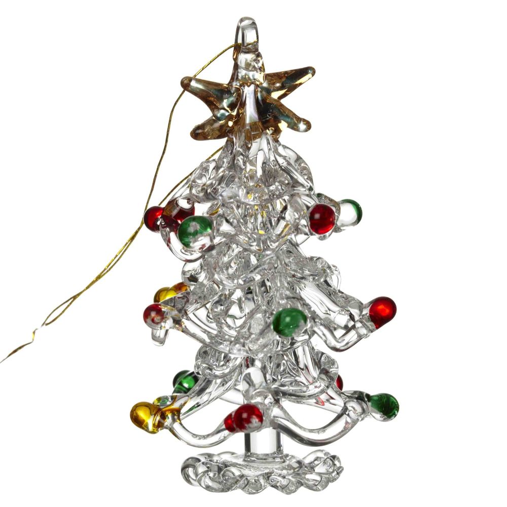 Glass Christmas Tree with Multicoloured Baubles - 5cm tall