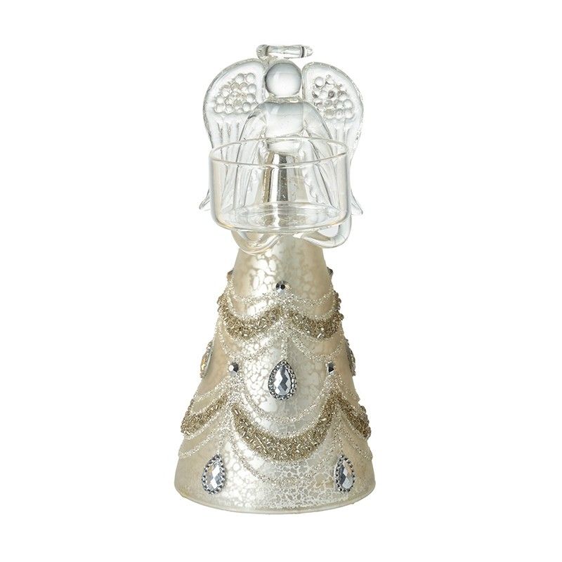 Large Glass Angel T-Lite Candle Holder - 16cm tall x 7.5cm diameter