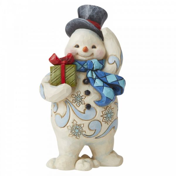 Jolly Walking Snowman with Gift figurine by Jim Shore - 11.5cm tall x 7 wid