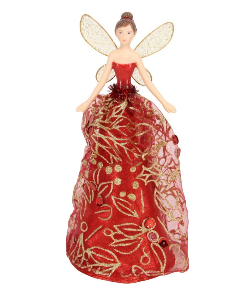 Red & Gold Tree Top Fairy - 18cm