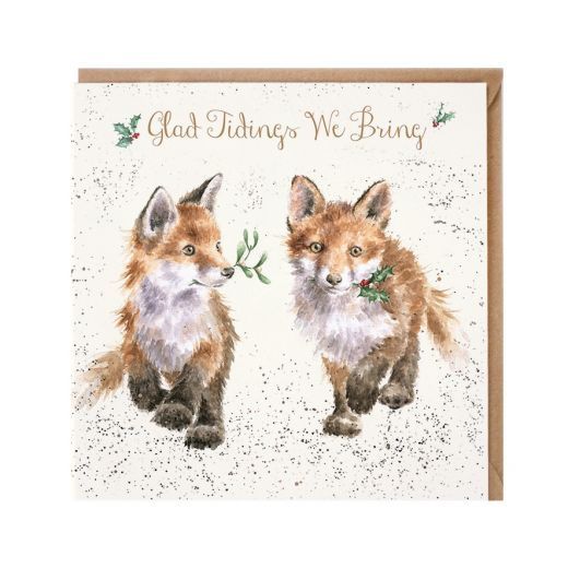 'Glad Tidings We Brings' Fox Cub Christmas Card - 15cm x 15cm