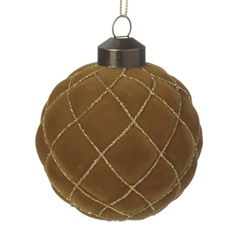 A stunning Mustard Velvet Glass Bauble - 8cm