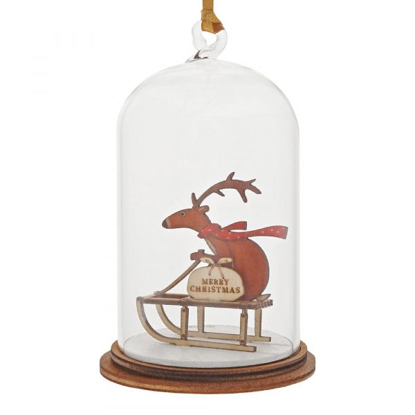 'Special Delivery' Reindeer on a Sleigh Kloche Bauble - 8.5cm high x 5cm di