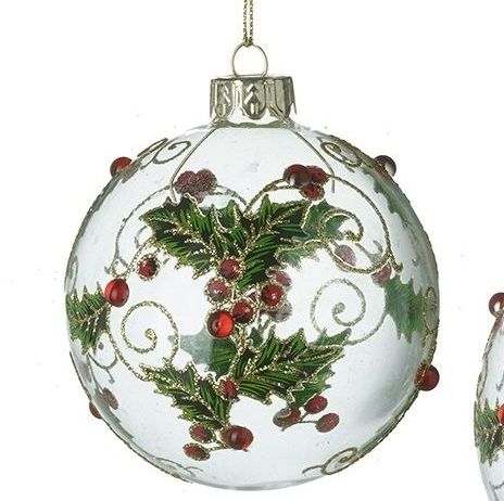 Stunning Glass Holly Berry round Bauble - 8cm diameter