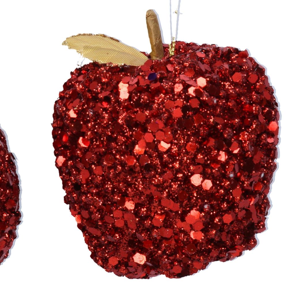 Red Sequin Apple Bauble - 8cm tall x 8cm diameter