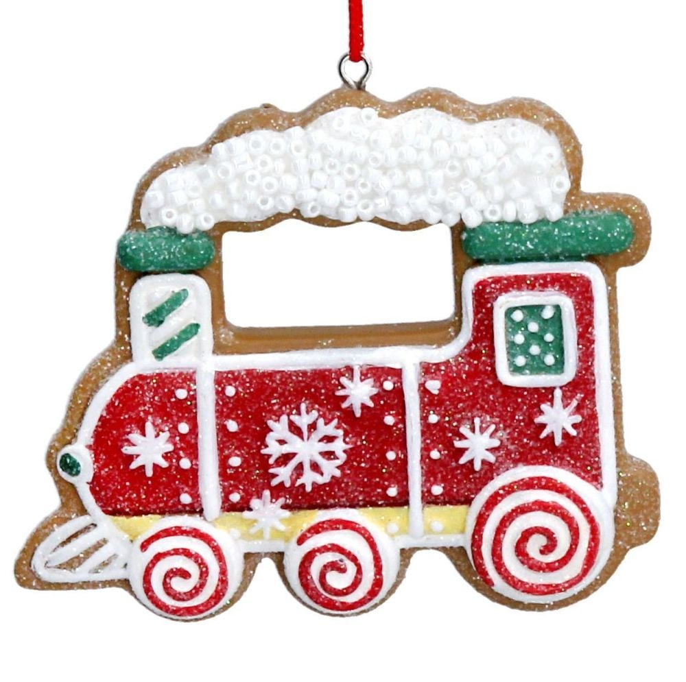 Gingerbread Red Train Bauble - 6cm tall x 7cm wide.