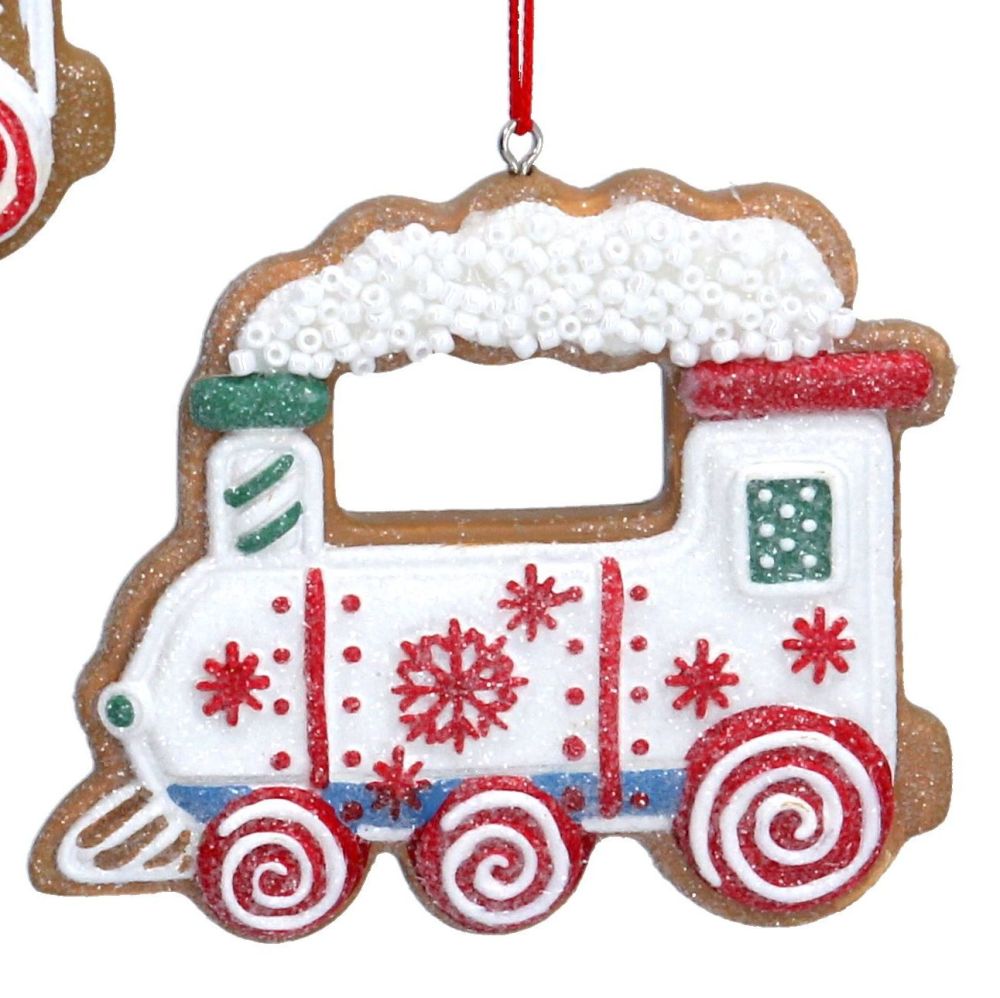 Gingerbread White Train Bauble - 6cm tall x 7cm wide.