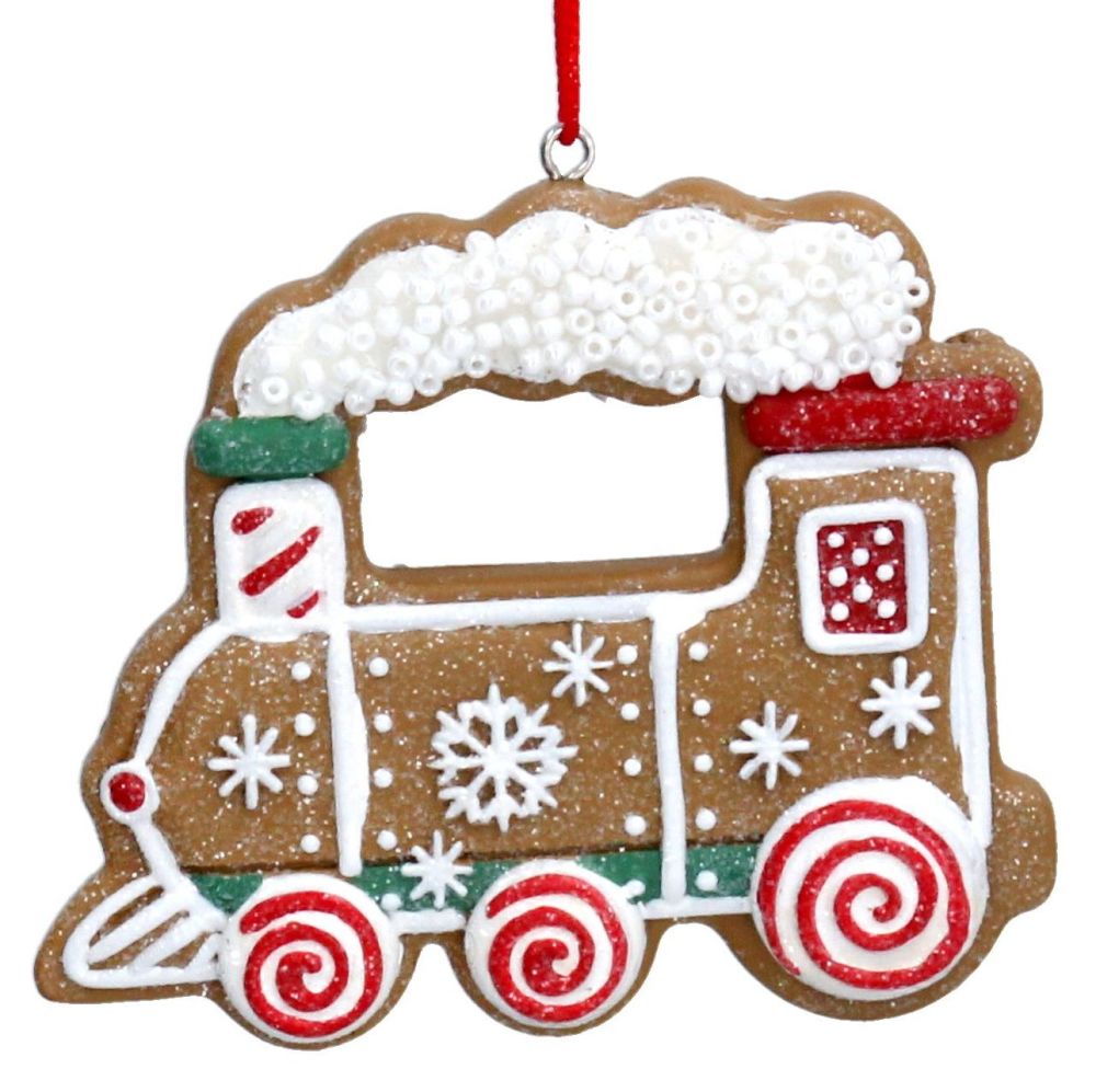 Gingerbread Natural Colour Train Bauble - 6cm tall x 7cm wide.