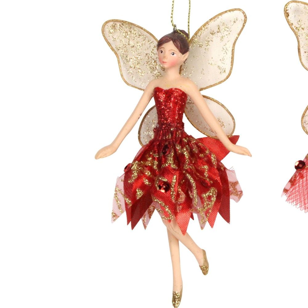 Red & Gold Fairy Bauble - 15cm tall x 9cm wide