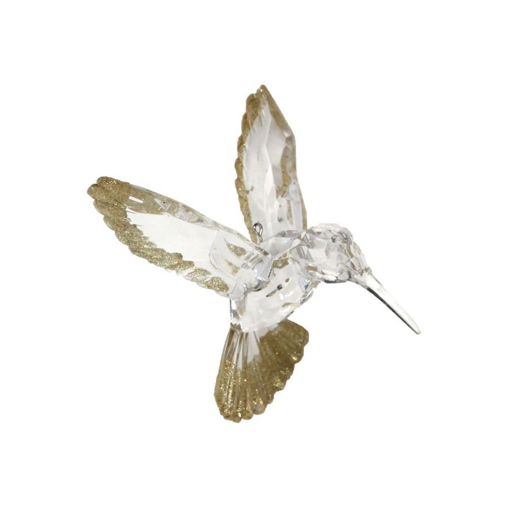 Beautiful Clear with Gold Glitter Hummingbird Bauble - 9cm tall x 9.5cm wid