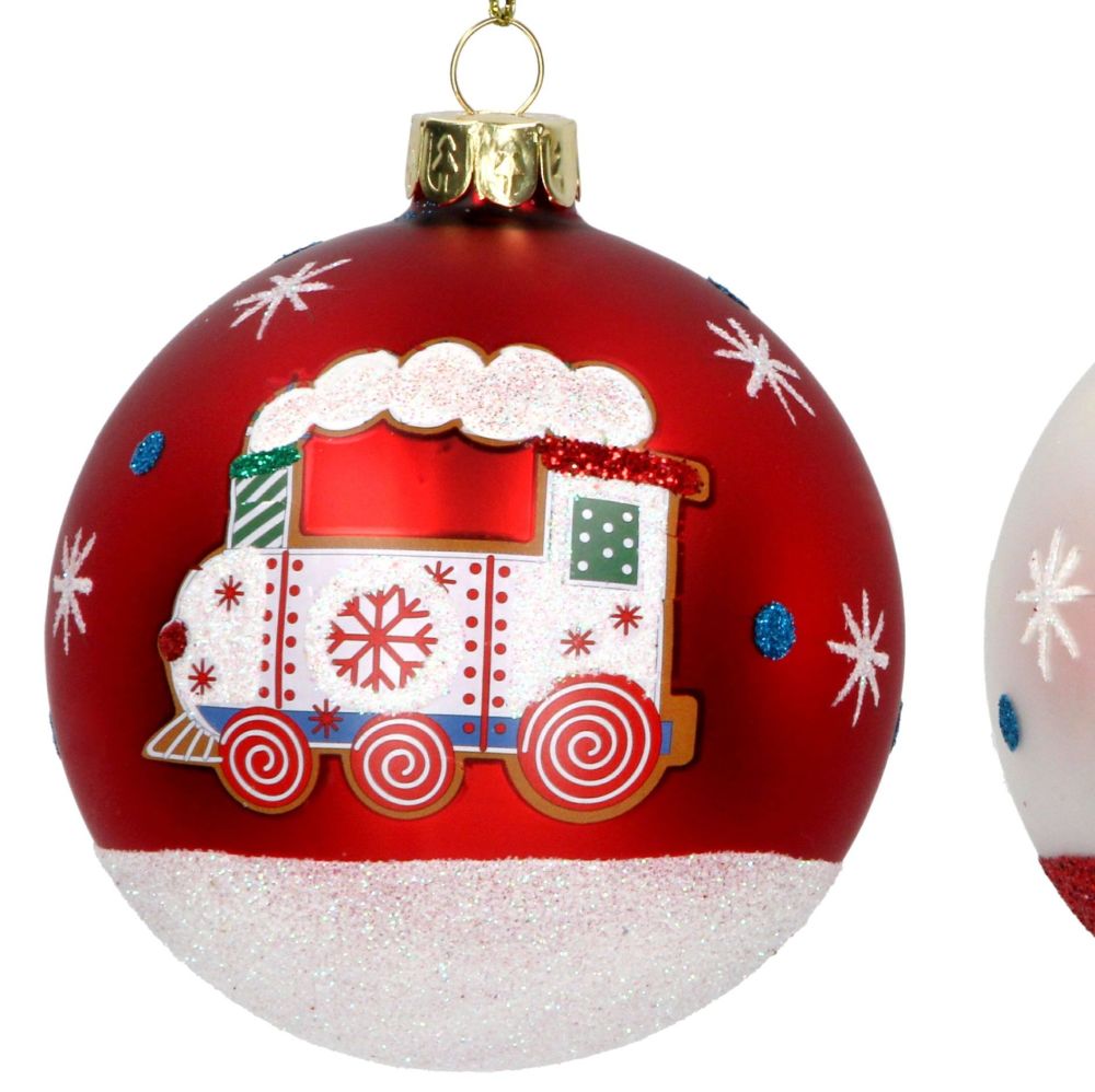 Matt Red Steam Train Christmas Tree Bauble - 8cm diameter.