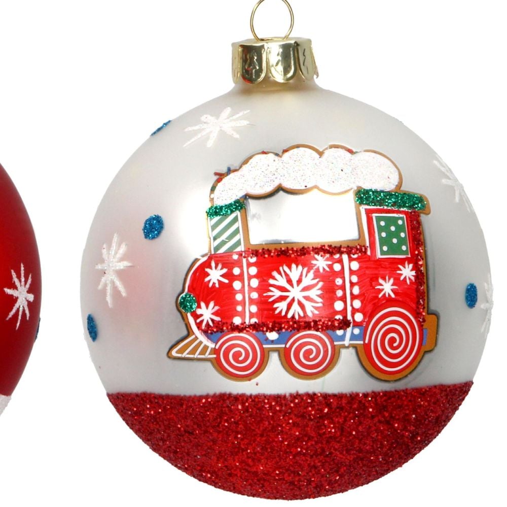 Matt White Steam Train Christmas Tree Bauble - 8cm diameter.